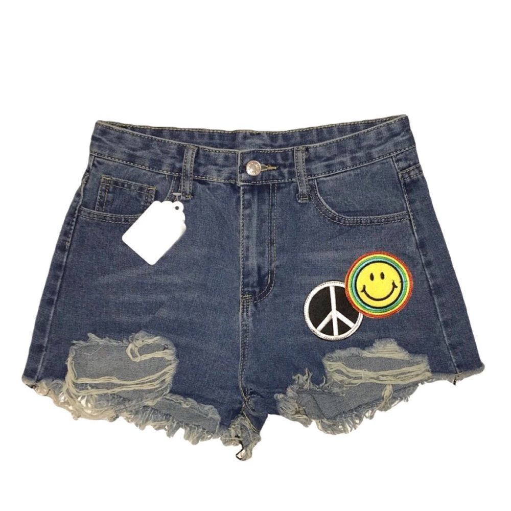 Denim Shorts With Assorted Hippie Patches